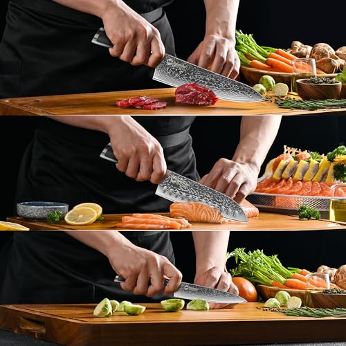 Sunnecko Damascus Kitchen Knife Set 3 Piece, Sharp Chef Knife Set Professional Kitchen Knives Sets Full Tang with Gift Box - size: Set of 3
