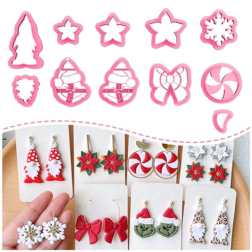 KEOKER Christmas Clay Cutters, Winter Polymer Clay Cutters for Earrings Making, 10 Shapes Holiday Clay Earrings Cutters, Poinsettia Clay Cutters, Grinch Clay Cutter (Earring Clay cutter2) - color: earring clay cutter2