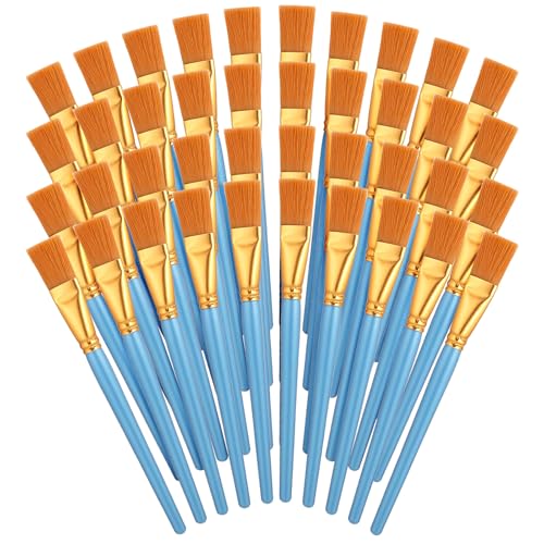 40Pcs Flat Paint Brushes Set, 1 Inch Wide Watercolor Brush Oil Painting Brushes Big Paint Professional Brush for Kids, Art Painters, Students Graffiti, Gouache, Acrylic Painting(Glod) - color: Glod