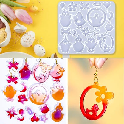 15 Pairs Easter Resin Molds for Earrings, Easter Bunny Earring Molds Silicone Egg Resin Epoxy Casting Ornament Silicone Molds with 200pcs Earring Hook for Keychain Jewelry Pendant DIY Craft Supplies - color: Easter 4pcs