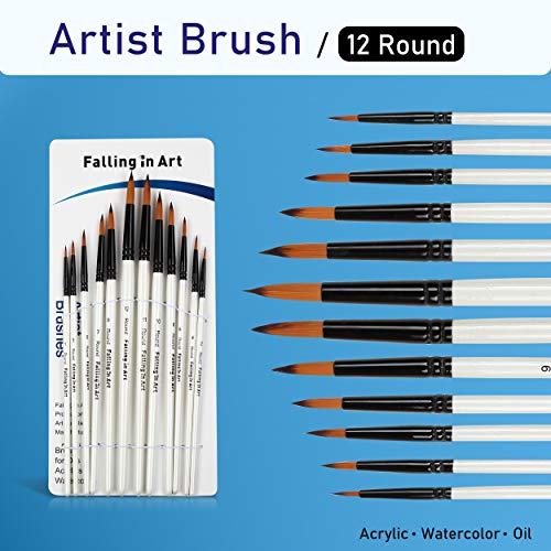 Falling in Art Nylon Painting Brushes Sets, 48 PCS Artist Paintbrushes for Watercolor, Acrylic, Craft, Oil, Gouache, Face Body Painting - size: 48 Pcs Mix Nylon
