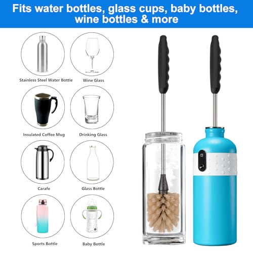 Bottle Brush,15-inch Long, Bottle Brush Cleaner, Bottle Scrubber, Kitchen Scrub Brush Suitable for Water Bottles, Cups, Glasses, Baby Bottles, Wine Glasses, (2, Brown) - color: Brown