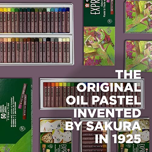 SAKURA Cray-Pas Specialist Oil Pastel Set - Premium Quality Pigments- 50 Colors & Expressionist Oil Pastel Set - Soft Oil Pastels for Artists - 50 Sticks