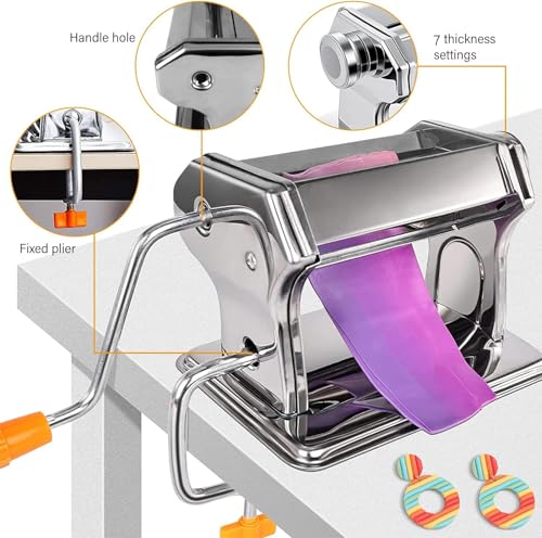 Stainless Steel Polymer Clay Roller Machine Set Includes Clay Presser Machine with 7 Adjustable Thickness Settings,8 Round Clay Cutter,9 Clay Shaping Tool and 7.87" Clay Cutter for DIY Craft Projects