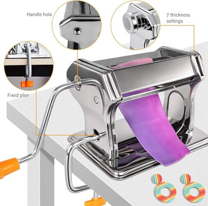 Stainless Steel Polymer Clay Roller Machine Set Includes Clay Presser Machine with 7 Adjustable Thickness Settings,8 Round Clay Cutter,9 Clay Shaping Tool and 7.87" Clay Cutter for DIY Craft Projects