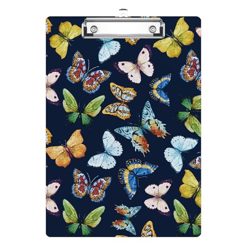 Watercolor Butterfly Clipboard Decorative Clip Board with Metal Clip A4 Standard Size 12.5" X 8.7" for Teacher Students Nurses Office - color: Watercolor Butterfly