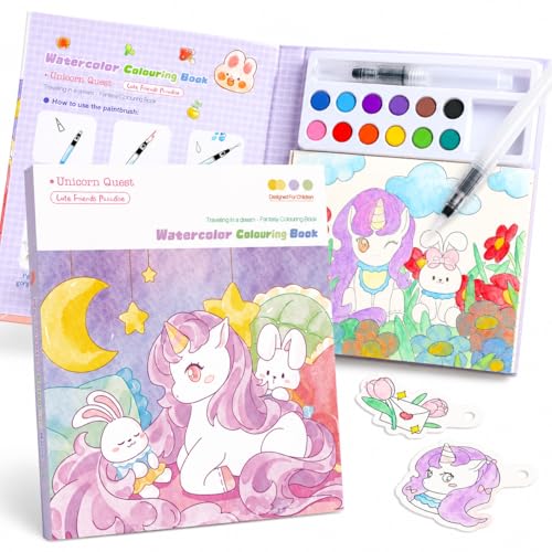 gesboole Paint with Water Coloring Books for Girls Ages 3-8, Unicorn Watercolor Painting Set for Kids Ages 3-5 4-8, Mess Free Arts and Crafts Activity Book, Birthday Gifts Travel Toys for Girls Boys - color: Unicorn（Purple）