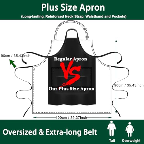 2 Pack Plus Size Chef Apron, Large Adjustable Aprons with Pockets for Men Women Waiter Waitress, Black White (XXXL) - color: Black