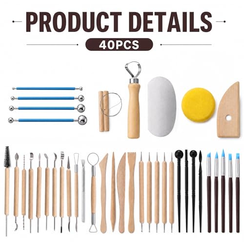 Gersoniel Air Dry Clay Kit 5.51lbs Pottery Clay with 40 Pcs Pottery Tool Sculpting Tool Set All-Purpose Modeling Clays DIY Painting Making Set with Paint, Sculpting Tools, Storage Bag, Craft Lover