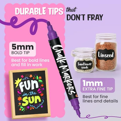Chalkola Dual Tip Liquid Chalk Markers for Blackboard - (30 Pack, 1mm Fine Tip +5mm Bold) | Wet Erase, Erasable Chalkboard Markers, Chalk Pen for Signs, Car Windows, Wall Calendar, Glass, Board - style: Dual Tip - 1mm+5mm