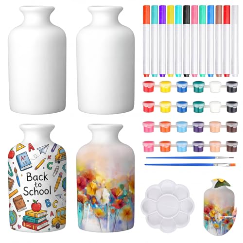 Singhoow 4 Sets Ceramics to Paint Vase DIY Your Own Ceramic Vase Art Project White Painting Decorating Kit Paintable Unpainted Plaster for Adults Porcelain Decorating Kit Holiday Supplies(Classic) - color: Classic