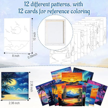Sherr 12 Pcs Pre Drawn Canvas Pre Printed Canvas for Adults Sip and Paint Party Canvases Painting Kit for Summer Easter Mother's Day Party Favor(Summer Sunset,8 x 10 Inch) - size: 8 x 10 Inch, style: Summer Sunset