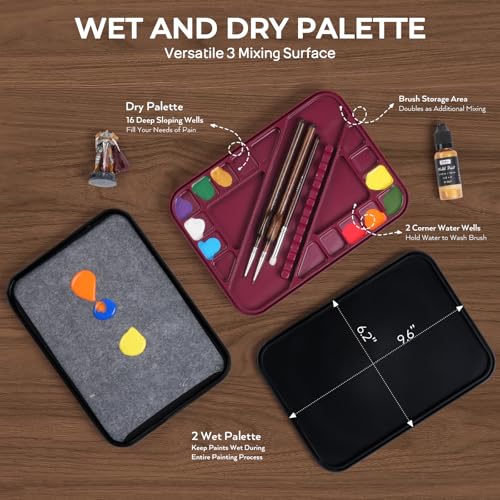 Nicpro Professional Miniature Painting Kit with Wet Palette, Miniature Painting Handle & 11PCS Detail Paint Brushes Drybrush, Sponge, Pallet Paper, Brush Holder Mixing Paint Saver Palette - color: Red & Black