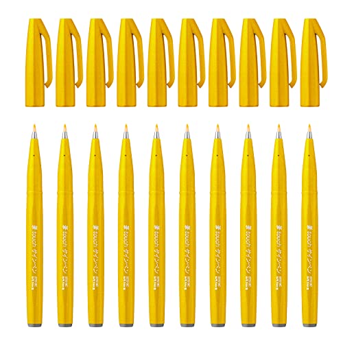 Pentel SES15C-G "Yellow Ink" Arts Brush Sign Pen (Pack of 10) - color: Yellow