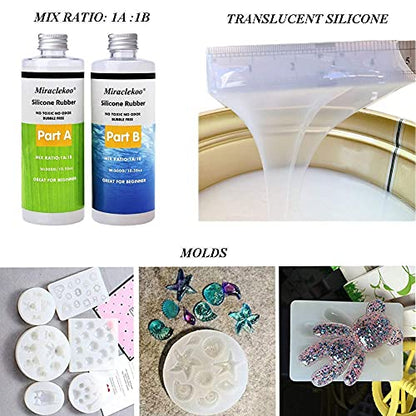 Miraclekoo Silicone Mold Making Kit 21.16oz and Miraclekoo 8 Colors Silicone Rubber Pigment Bundle