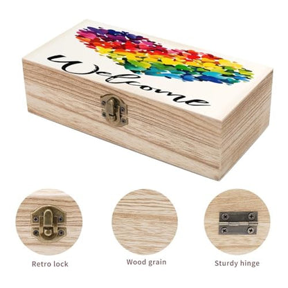 Peace And Love Pride Rainbow Jewelry Box Wooden Rustic Multi-Purpose Organizer with Front Clasp for Jewelry, Crafts, Accessories & Small Items - color: style-7