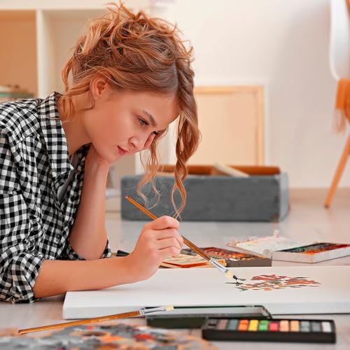 DUGATO Short Handle Artist Paint Brush Set, 10-Piece Hog Hair Bristle | Strong Paint Pickup for Acrylic & Oil Painting, Comfortable Wood Handle, Kids & Adults - color: Brown