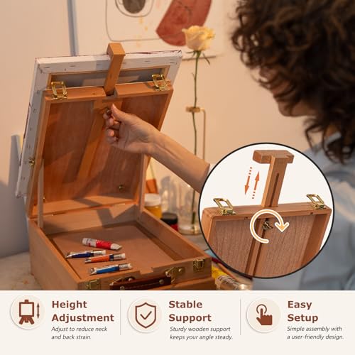 DJAR Adjustable Tabletop Sketchbox Easel for Painting, 3 Drawers Storage | Sturdy Beechwood Desktop Easel for Adults, Beginners and Artists, Portable Organizer for Painting, Sketching & Art supplies - style: Tabletop Easel