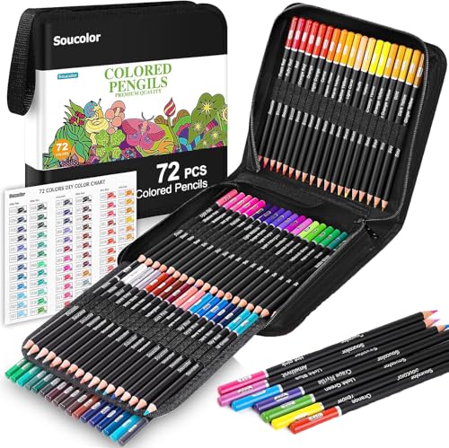 Soucolor 72-Colors Premium Artist Colored Pencils Set with Zippered Case for School Preppy Supplies, Drawing Kit Art Supplies for College Students - color: 72 Colors With Zipper Case