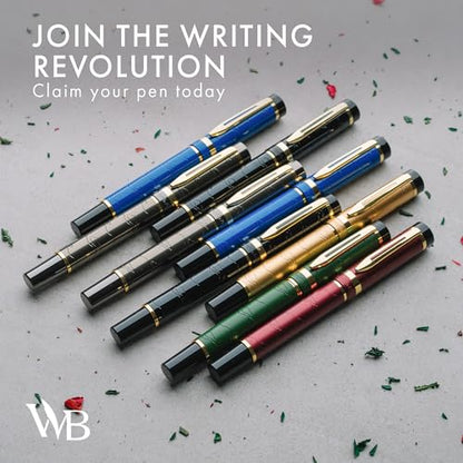 Wordsworth & Black Primori Fountain Pen Set [Gunmetal Gold]; Medium Nib, Gift Case, 24 Ink Cartridges, Refill Converter, Manual; Journaling, Calligraphy, Smooth Writing Pens; Left and Right Handed | Gunmetal Gold, Gift for Men & Women, Metal Body, 18K Ger
