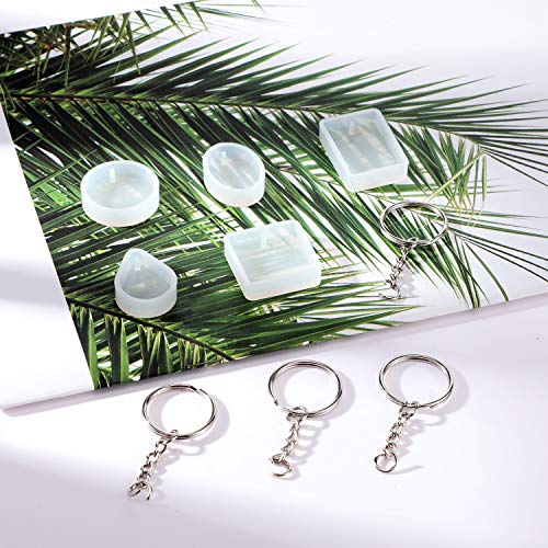 WILLBOND 67 Pieces Resin Keychain Mold Silicone with Hole, Resin Molds Silicone Keychains Making Kit with Keychain Rings Dried Flower Round Sequins for Keychains Pendant Jewelry Making Supplies
