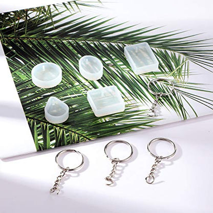 WILLBOND 67 Pieces Resin Keychain Mold Silicone with Hole, Resin Molds Silicone Keychains Making Kit with Keychain Rings Dried Flower Round Sequins for Keychains Pendant Jewelry Making Supplies