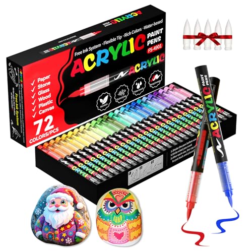72 Colors Acrylic Paint Markers, Soft Brush Tip Acrylic Markers Set, Paint Pens for Wood, Fabric, Canvas, Glass, Stone, Canvas, Rock Painting and DIY Crafts Art Supplies - color: 72 Colors