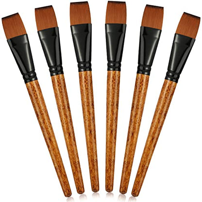 Meanplan 6 Pcs Flat Paint Brushes Bulk 1 Inch Paint Brushes for Acrylic Painting Watercolor Acrylic Synthetic Nylon Craft Artist Brush for Oil Fine Crafts Face Body Art Painting(6 Pcs)