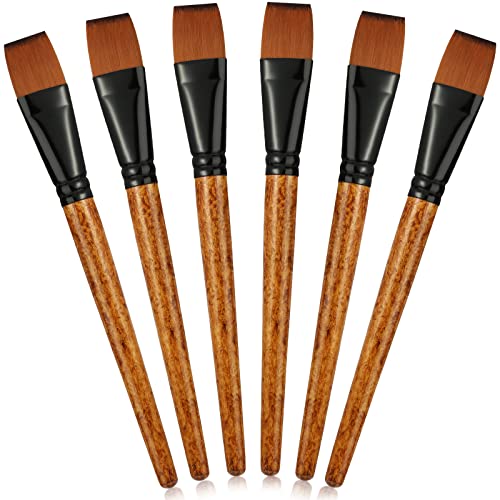 Meanplan 6 Pcs Flat Paint Brushes Bulk 1 Inch Paint Brushes for Acrylic Painting Watercolor Acrylic Synthetic Nylon Craft Artist Brush for Oil Fine Crafts Face Body Art Painting(6 Pcs)