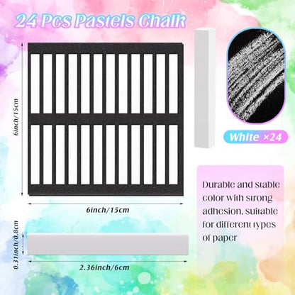 Watersay 24 Pcs Soft Pastel Drawing Chalk Set Square Sketch Chalk Non-toxic Artist Pastel Sticks for Professional Artists and Art Lovers(60 x 8 x 8 mm,White) - color: White