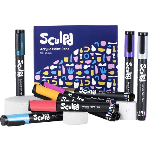 Sculpd Acrylic Paint Pens Set, Metallic, Premium Fine Tips for Painting Pottery, Wood, Cardboard, Paper, Glass & Most Other Surfaces, 8 Vibrant Colors for Arts & Crafts - color: Metallic