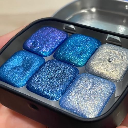 IUILE Handmade Watercolor Paints - Blue Half Pan Set (6 colors) - color: Blue