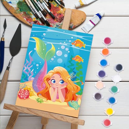 Anseal 12 Packs Pre Drawn Canvas for Painting, 5" X 7" Mermaid Ocean Theme Pre Printed Canvas for Paint Party (Mermaid) - style: Mermaid