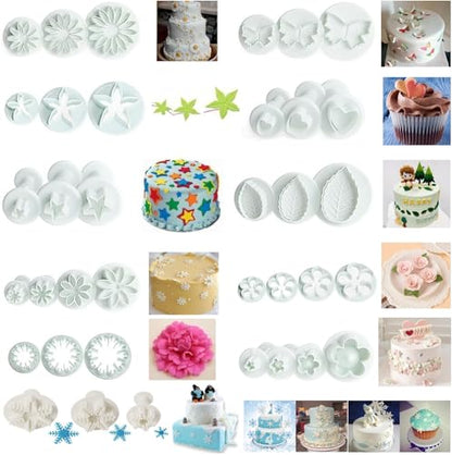 Flower Cookie Cutters,Cake Tools 44 Pcs Snowflake Cookie Cutter Cloud Fondant Cake Plunger Sugarcraft Flowers Leaf Butterfly Heart Shape Decorating Mold DIY Icing Plunger Cutters - color: Flower Cutters