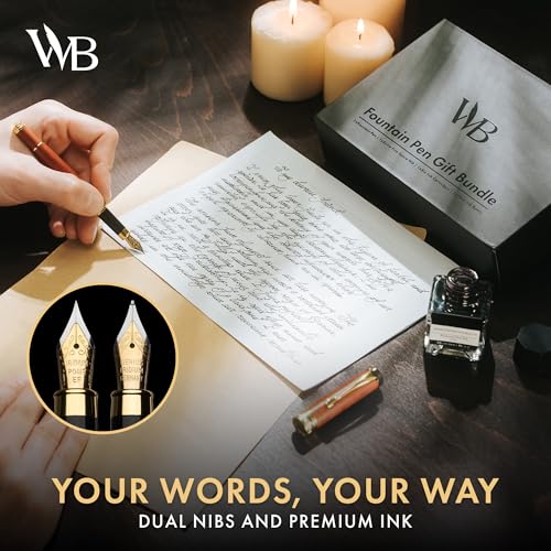 Wordsworth & Black Fountain Pen Set, Luxury Bamboo Wood - Medium Nib, Extra Fine Nib, Gift Case; 25ML Black Ink Bottle, 6 Ink Cartridges, Refill Converter - Calligraphy, Writing [Rosewood] - color: Rosewood