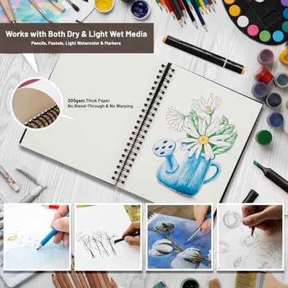 KAKKUE 11" x 14" 200 GSM Premium Mixed Media Sketchbook, 80 Sheets (160 Pages), Hardcover Spiral Bound Drawing Pad, Acid-Free Thick Artist Paper for Watercolor, Illustration & Professional Sketching - size: 11*14 inch(80 Sheets)