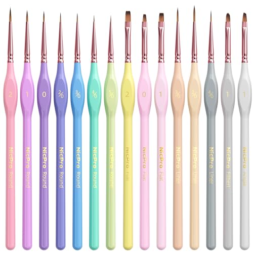 Nicpro 15PCS Micro Fine Detail Paint Brush Set, Aesthetic Pastel Small Miniature Fine Tip Detail Brushes Kit for Acrylic Oil Watercolor, Craft, Models, Miniatures, Rock Painting, Paint by Numbers - size: 15 PCS