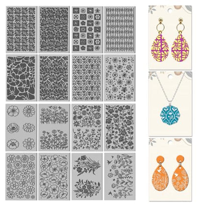 CHGCRAFT 16 Pcs Plants Flowers Pattern Polymer Clay Texture Sheet Geometric Abstract Flowers Patterns Rubber Clay Texture Mat for Polymer Clay Making Earrings Jewelry DIY Crafts 4 × 2.5 Inch - style: Plants Flowers