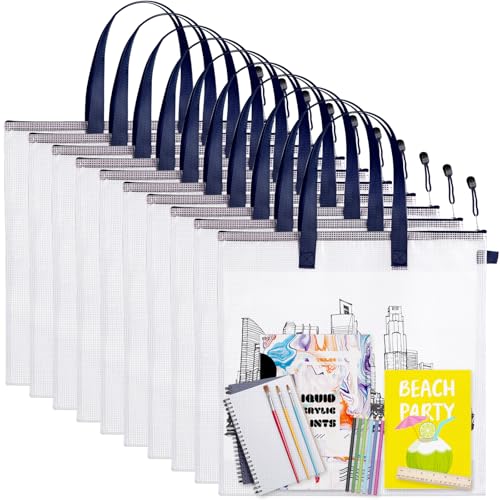 Reginary 10 Pcs Back to School Art Portfolio Bags, 16 x 16 Inch Poster Storage Bags with Zipper and Handles, Waterproof PVC Artwork Portfolios for Students Teachers Bulletin Board Supplies(Navy Blue) - color: Navy Blue