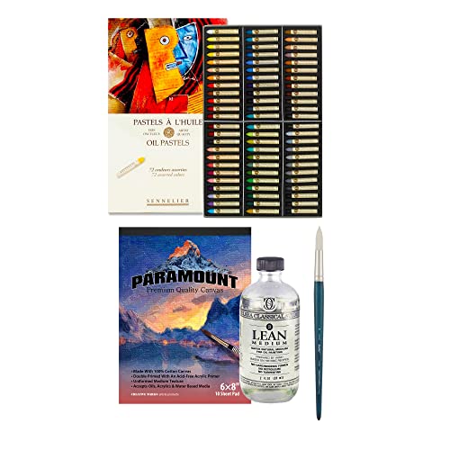 Jerry's Artarama Professional Oil Pastels and Acrylic Paint Brush With 72 Vibrant Color Pastels for Painting on Multiple Surfaces Includes 2oz Clarified Lean Medium & 6 x 8 10-Sheet Cotton Canvas Pad