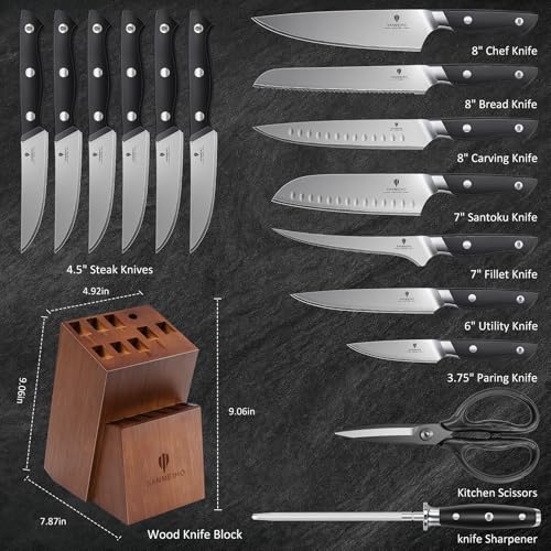 16 PCS Knife Set with Block, Japanese Kitchen Knife Set with 5 Layers High Carbon 9Cr18Mov Stainless Steel, Ultra-Sharp Professional Chef Cooking Knives with Ergonomic Handle, Dishwasher Safe - color: 16PCS Knife Set