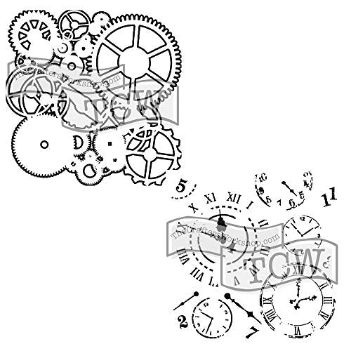 The Crafter’s Workshop - Reusable Mechanical Stencil for Painting and Crafts – Time and Gear Motif for Journaling and Canvas – 2 Pk, 6" x 6" – Gears/Time Travel 6x6 - style: Gears / Time Travel 6x6