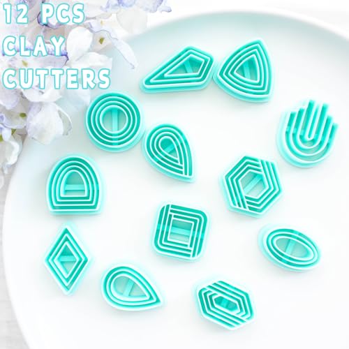 Tainsky Organic Shapes Clay Cutters for Polymer Clay Jewelry, 12 Shapes Basic Shapes Polymer Clay Cutters for Earrings - color: Basic-C