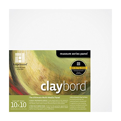 Ampersand Museum Series Claybord Panels for Paint and Ink, 1/8 Inch Depth, 10X10 Inch (CBS1010) - color: 1/8 Inch Depth, size: 10X10