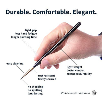 ARTEGRIA Detail Paint Brush Set, 5 Miniature Brushes with Fine Tips and Ergonomic Handles, Size Round 3/0 (000) for Small Scale Models, Figurines, Paint by Numbers for Adults