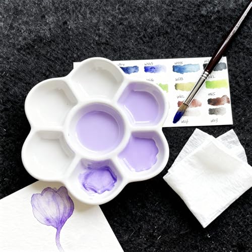 15 Pack Round Paint Palettes, 6.7''Paint Tray Palettes with 7 Wells, White Plastic Paint Mixing Tray Watercolor Painting Dish for Oil DIY Art Gouache, Easy to Clean