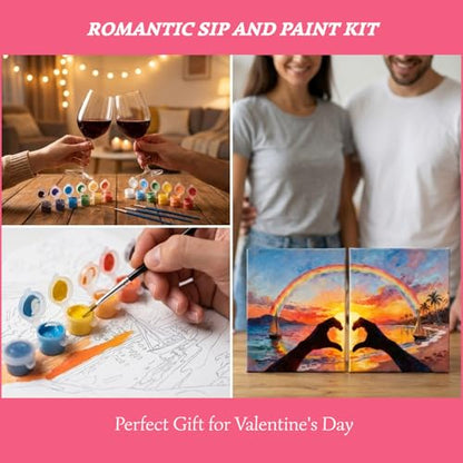 2 Pack Sip and Paint Kit for Couples – Pre-Drawn 8x10 Canvas Painting Set with Acrylic Paints & Brushes, Romantic Date Night Activity for Adults at Home (Premium Edition)