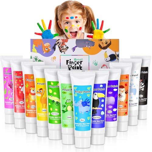 Washable Finger Paint for Toddlers 1-3, Non Toxic Kids Finger Paint Set, 12 Vibrant Colors (1.22 fl oz), Baby Safe Toddler Art Supplies, Sensory Preschool Learning Easter Gift for Boys Girls - style: 1.22 Fl Oz (Pack of 12)