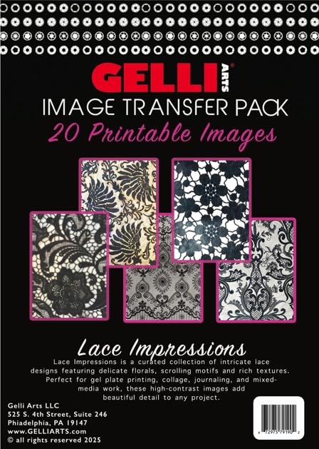Gelli Arts Image Transfer Printables Pack – Collage Art & Texture Sheets for Gel Printing, Mixed Media, Scrapbooking, Card Making & DIY Crafts – 30 Printable 8x10 Images – Lace Impressions - color: black and white