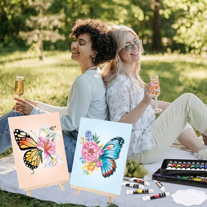 Cholemy 36 Pcs Paint and Sip Kit for Adults 8''x10'' Pre Drawn Canvas for Painting DIY Afro Acrylic Painting Kit Wood Easel Brushes Date Night Bulk for Summer 4th of July Party Gift(Butterfly) - style: Butterfly